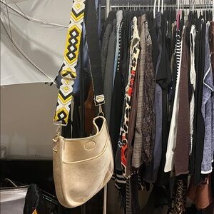 Stylish Tan Shoulder or crossbody Bag with Patterned Straps